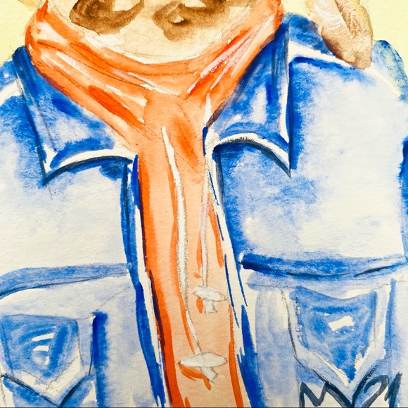Hipster Dog Jacket ORIGINAL Watercolor Painting - Picture 5 of 13